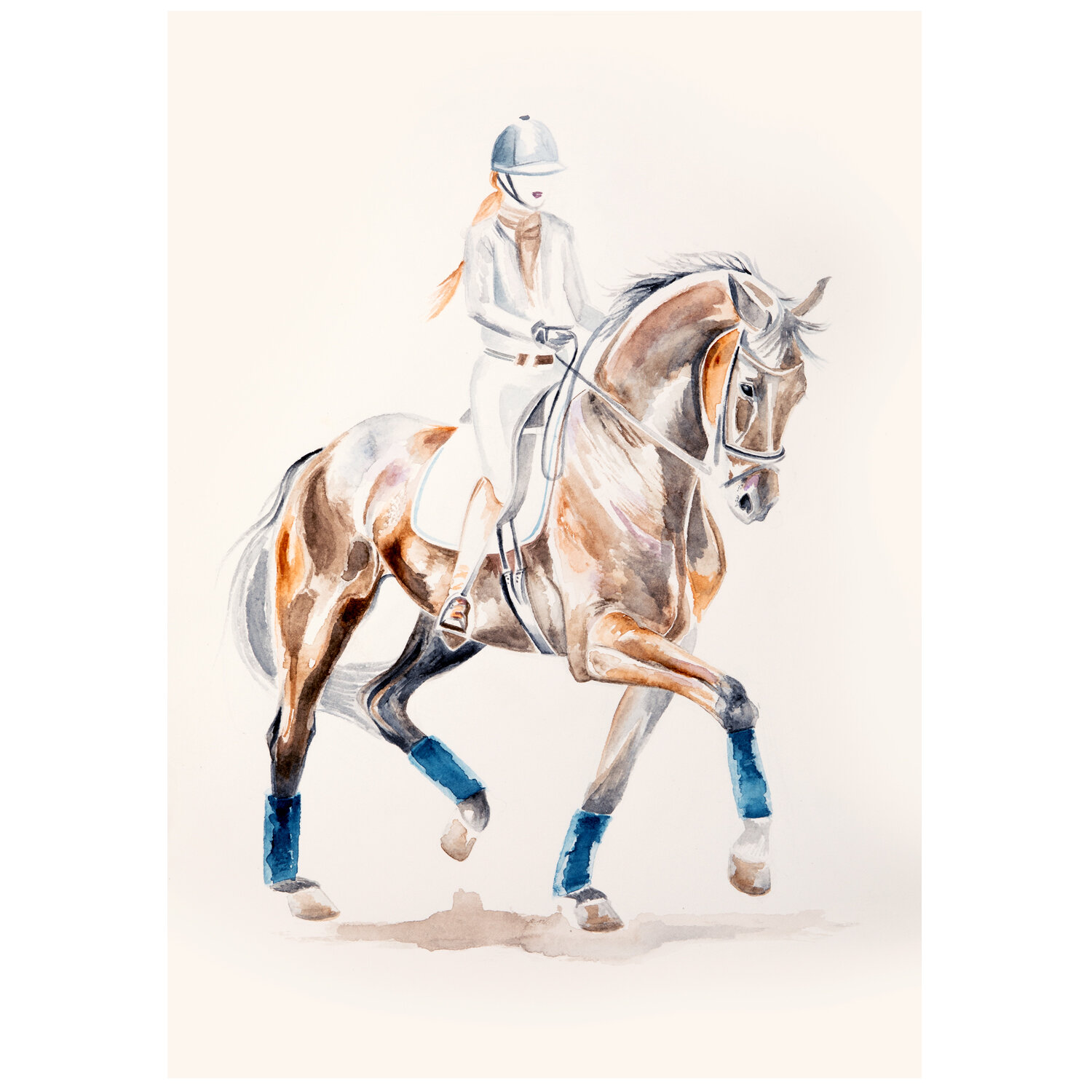 Watercolour Dressage Rider and Horse on Paper Painting